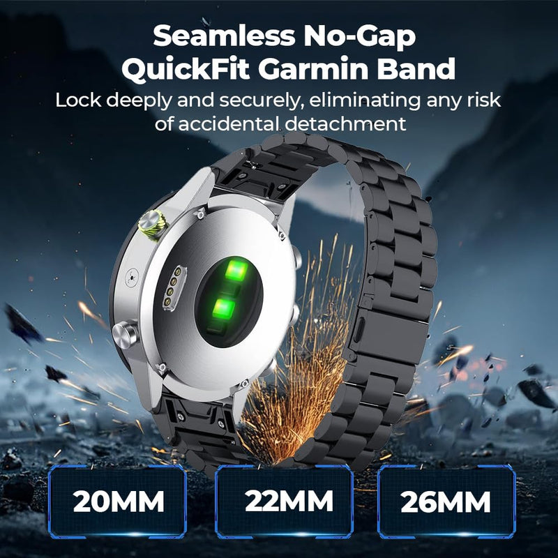 26mm Titanium Band for Tactix 8 51mm/Enduro 3 51 mm/Fenix 8/7/7X/6/6X, 22mm QuickFit Metal Strap for Venu 4 45mm/Fenix 8 47mm, 20mm No Gap Band for Fenix 8 43mm/Instinct E 40mm grey