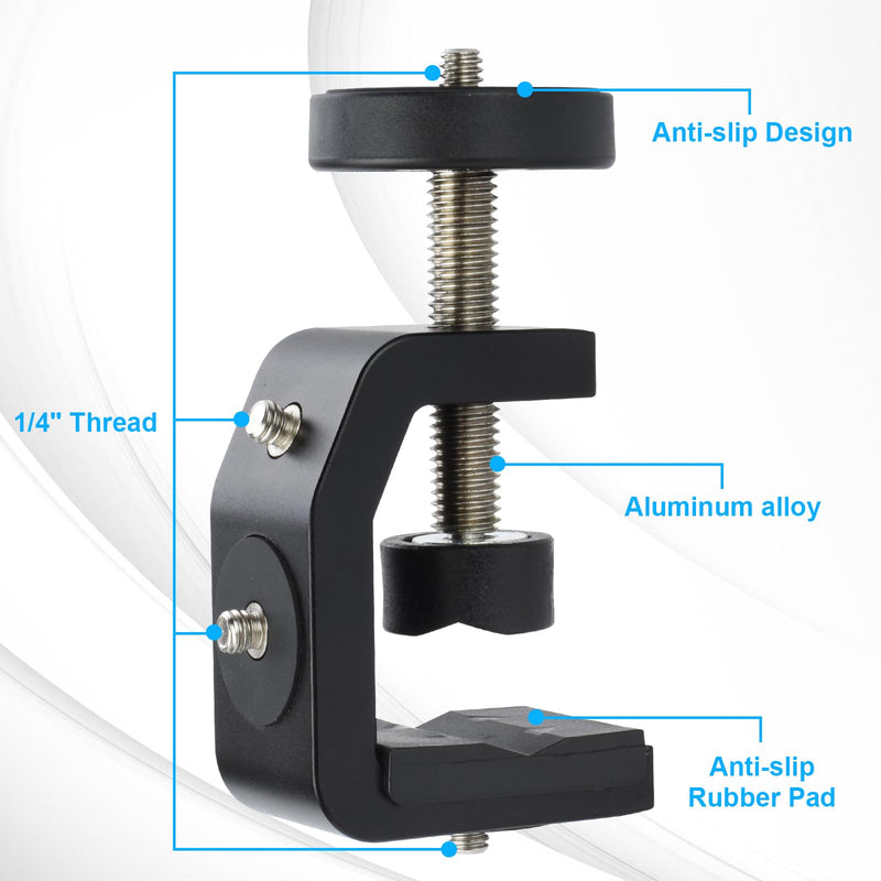 UTEBIT C Clamp Camera Mount Tripod Clamp with Mini Ball Head Desk Clamps（1/4 Thread Hole）C Clamp Mount with 1/4" Hot Shoe Compatible for Camera Woodworking Desktop