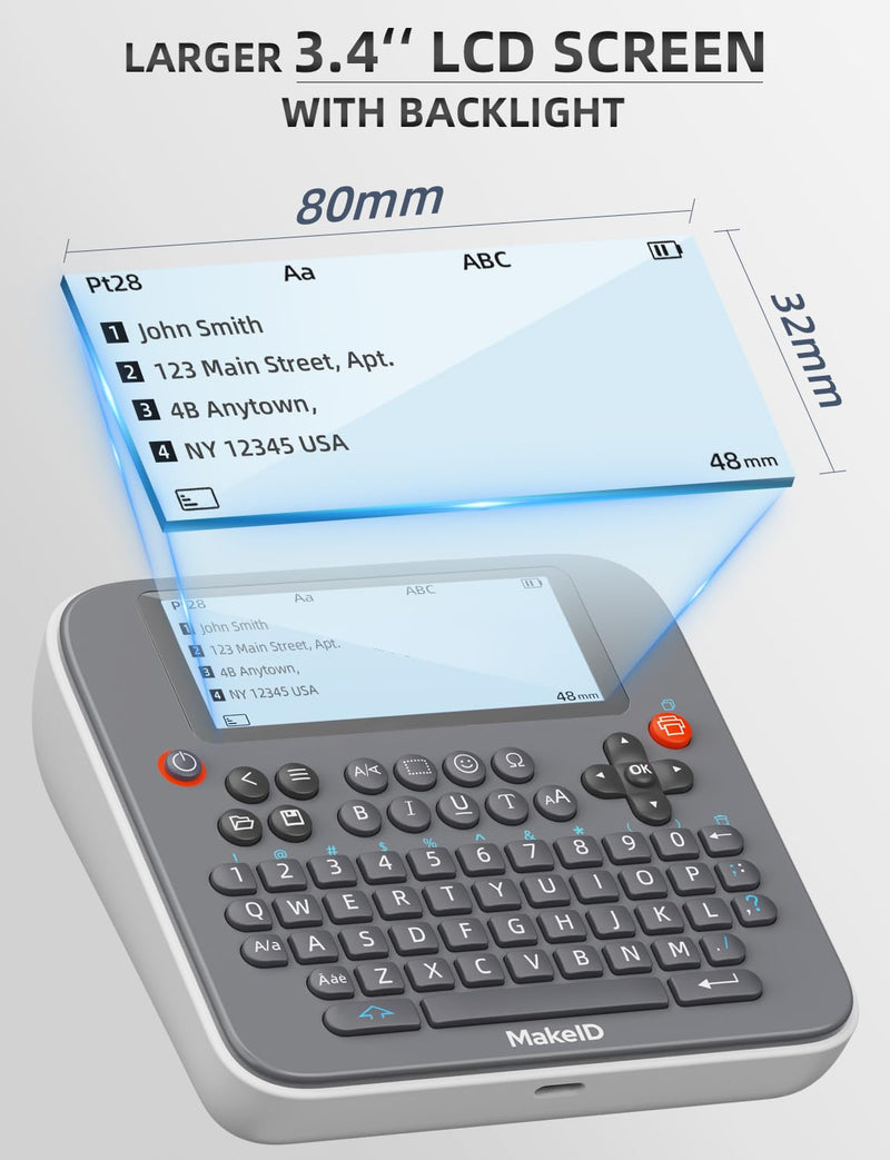 [AUSTRALIA] - Makeid E1 Label Maker - Bluetooth Rechargeable Label Maker Machine - QWERTY Keyboard Labeler, 3.4" Backlighting LCD Screen - Prints 9~16mm Label - Home and Office Organization Black 