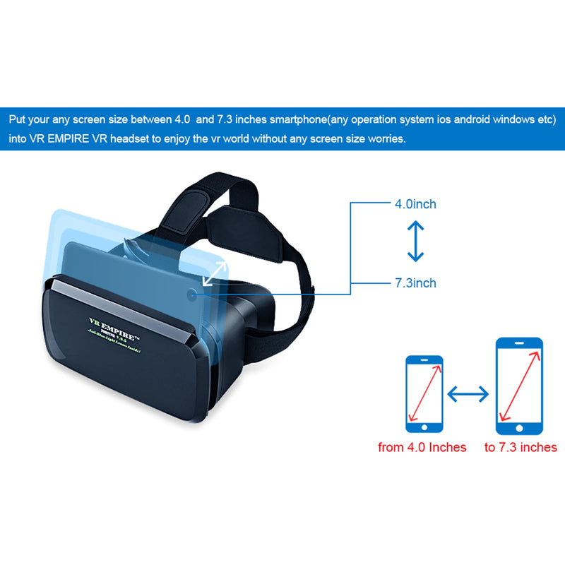 Cell Phone VR Headset Virtual Reality Headsets VR Headsets Virtual Reality Glasses VR Glasses VR Goggles for TV Movies Video Games Compatible with iOS, Android Support 4.7” to 7.3” Mobile Screen(B95) B95_1