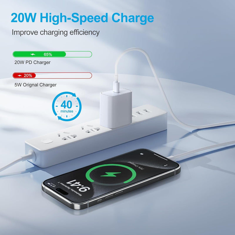 iPhone Fast Charger, [MFi Certified] 20W PD Fast Charger with 6FT Long iPhone Charger Cord Compatible for iPhone 14/14 Pro Max/13/13 Pro Max/12/12 Pro/12 Pro Max/11 Pro Max/XR/XS/X/Pad 2Pack