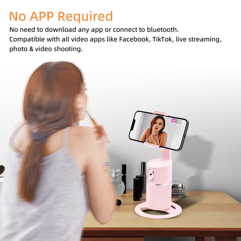 Mcbazel Auto Face Tracking Tripod, No App Required, Rechargeable Battery, 360° Rotation Phone Tracking Holder Face Body Phone Camera Mount for Live Vlog Streaming Video Chat - Pink