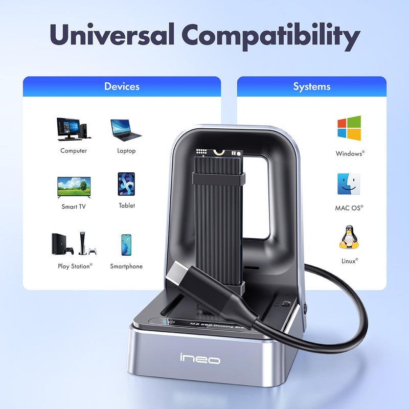 ineo Tool-Free USB 4.0 M.2 NVMe SSD Docking with Built-in Cooling Fan - Compatible with Thunderbolt 3/4 & USB 4/3/2 [2628 40G]