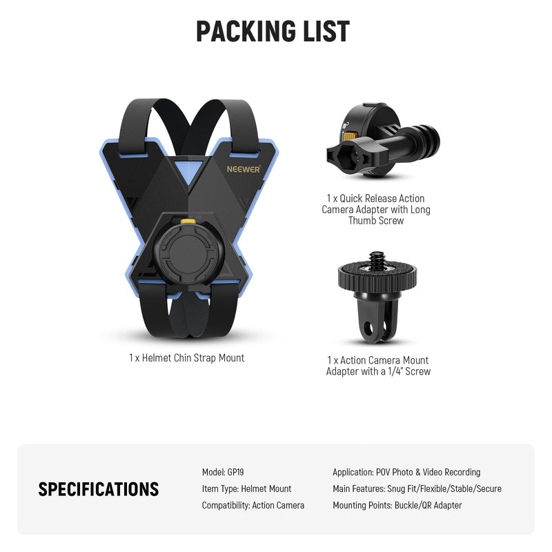Neewer Motorcycle Helmet Chin Strap Mount for Action Camera, Helmet Mount with Magnetic Quick Release Camera Mount Adapter Compatible with GoPro DJI Insta360 AKASO, GP19