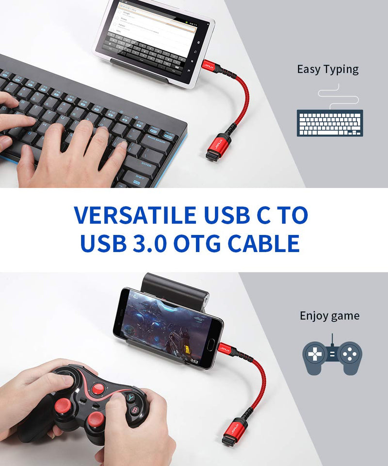 USB C to USB Adapter, JSAUX [0.5ft 2 Pack] Type C 3.0 OTG Cable On The Go Type C Male to USB A Female Adapter Compatible with MacBook Pro 2018 2017,Samsung Galaxy S20 S20+ Ultra S8 S9 Note 10 -Red Red