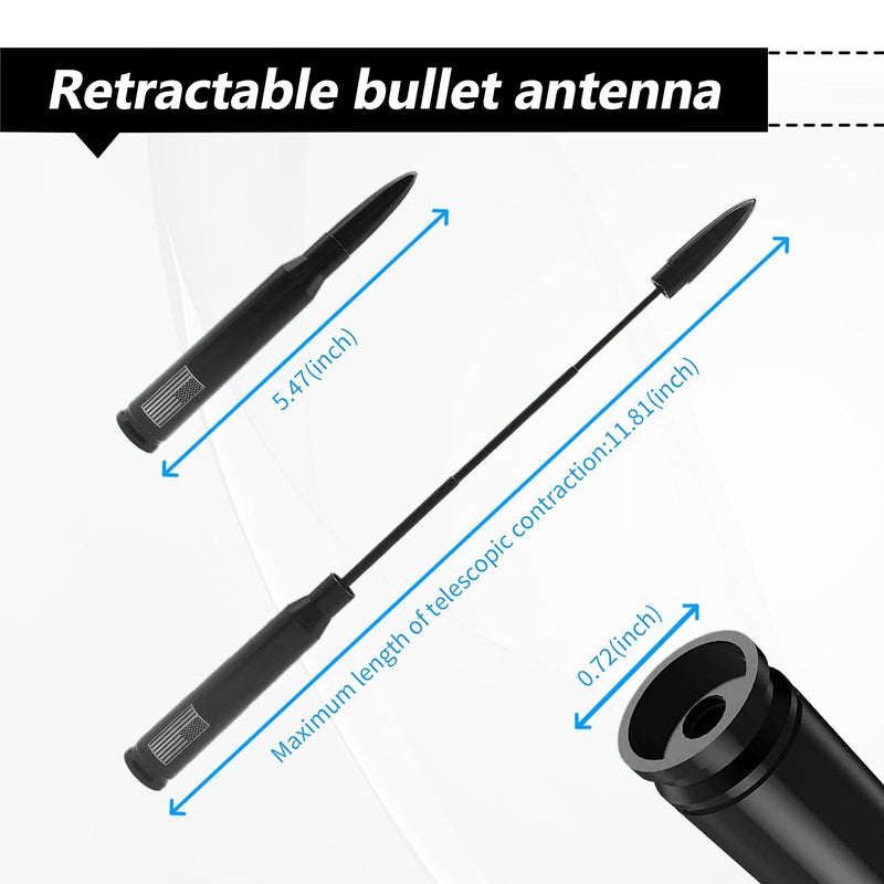 1 PC Car Bullet Antenna, Retractable Antenna Replacement, Enhanced Signal Receiver, Antenna with Screw Spacer, Compatible with Ford F150 Wrangler Jeep Chevrolet (Black) Medium Black