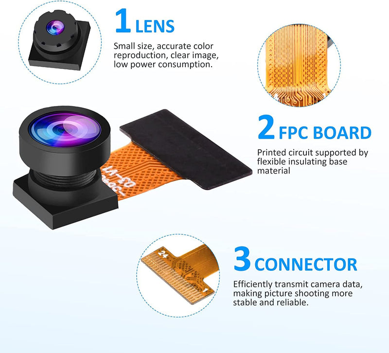 Aideepen OV5640 Camera Module 160° Wide Angle Lens 5 Megapixel Lens for ESP32 CAM 160°-5 million