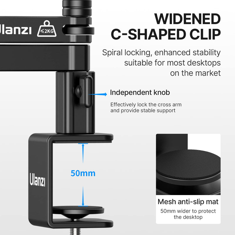 [AUSTRALIA] - ULANZI LS26 Low Profile Mic Arm, Aluminum 360° Rotatable Foldable Microphone Low Arm Desk Mount for Podcast/Streaming/Gaming/Radio Studio w Mic Clip 1/4" 3/8" 5/8" Screw for Most Mics 