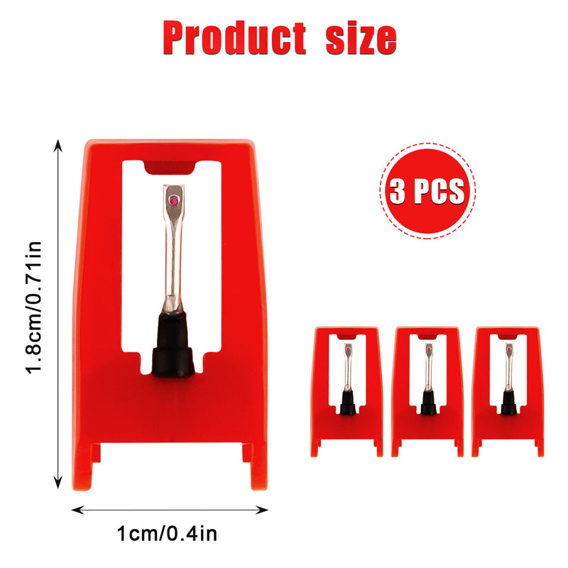 3pcs Record Player Needle, Turntable Replacement Needle Long-Lasting Record Player Needle Replacement Diamond Stylus Replacement for Vinyl Record Player LP Phonograph,Victrola, ION, Crosley (Red) 3