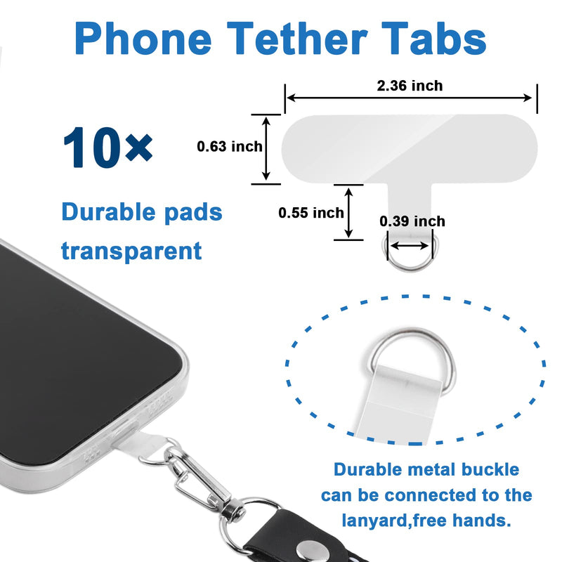Phone Tether Tab, 10 Pieces Universal Phone Lanyard Patch Without Adhesive,Phone Lanyard Replacement Part for Cell Phone Strap(Transparent) Transparent