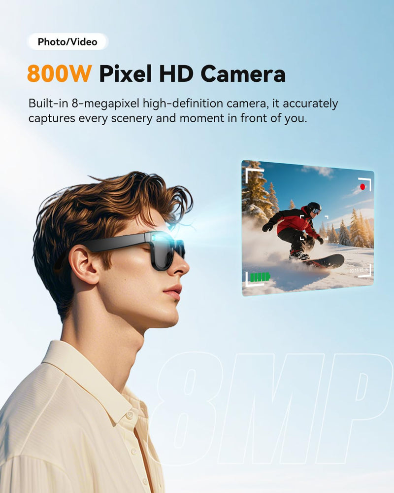 AI Smart Glasses with Camera, Translation, Video Audio Recording,Music | AI ChatGPT, Noise Canceling, Blue Light Lenses for Women Men (Traval Business) Black