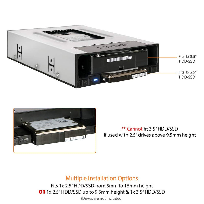 ICY DOCK Tray-Less 2.5" and 3.5" SATA SSD/HDD Docking Enclosure for External 5.25" Drive Bay | flexiDOCK MB795SP-B