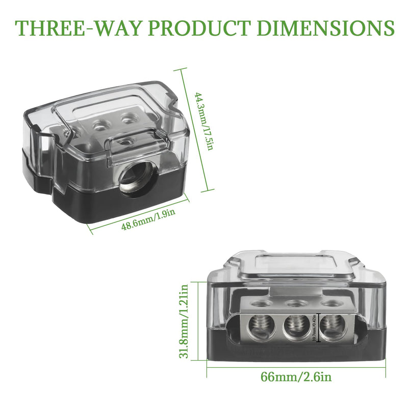 BOJACK 3 Way Power Distribution Connecting Block 1x0/2/4 Gauge Input 3x4/8 Gauge Output Power Distribution Block for Car Amplifier Audio Splitter 3 Way Power Distribution Block 1PCS