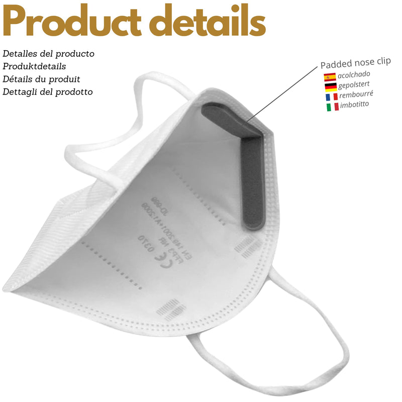 FFP3 Mask with 7 Layers, CE Certified, High Protection >99%, Individual Packaging, Non-Reusable, Adult Size, without Valve, Pack of 20