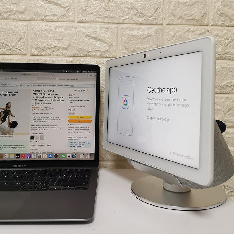 [AUSTRALIA] - Adjustable Aluminum Swivel Stand for Google Nest Hub Max - 360° Horizontal Rotation, ±30° Tilt, Non-Slip Silicone Pads, Easy Installation, Universal Compatibility, Durable & chassis Metal Design silver 