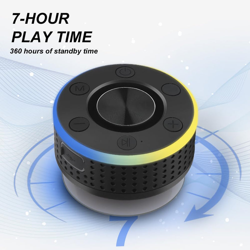 [AUSTRALIA] - Bluetooth Shower Speaker, Portable Speaker Bluetooth 5.3 with Suction Cup, Wireless Speakers Waterproof IP7, RGB Lights, Built-in Mic, Small Speakers for Bathroom, Party, Beach, Pool 2025 new, Black 