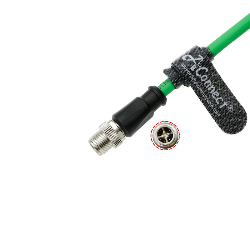 M12-X-Code Ethernet-Cable for Cognex in Sight Industrial Camera M12 8 Pin Male X Code to RJ45 Shielded Cat6ae Ethernet Cable 3M (Green)
