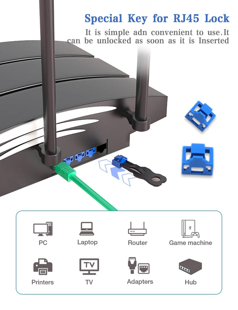 100Pcs RJ45 Port Lock with 10 Keys, ZoeRax Locking RJ45 Port/Dust Blocker, RJ45 Dust Cover Cap Female Port Plugs Protector (Blue) 100 Pack Blue