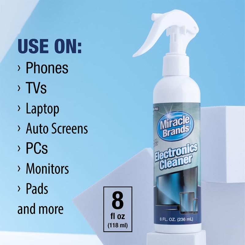 MiracleSpray for Electronics Cleaning, Safe Multisurface Cleaner for Any TV, Phone, Monitor, Keyboard, Screen, Computer, Includes Microfiber Towel - 8 Ounce Kit 8 Fl Oz