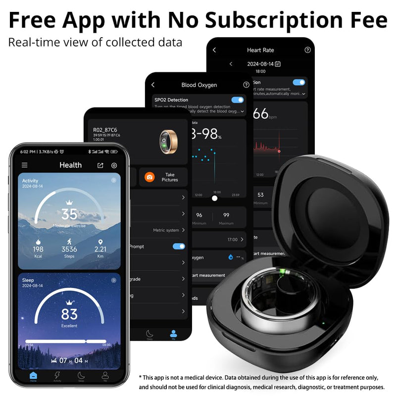 COLMI R02 Smart Ring, Smart Ring for Women and Men, with a Charging Case, Supports Heart Rate, Blood Oxygen, Sleep Health Monitoring, No Subscription Fee. (Silver, 8#)