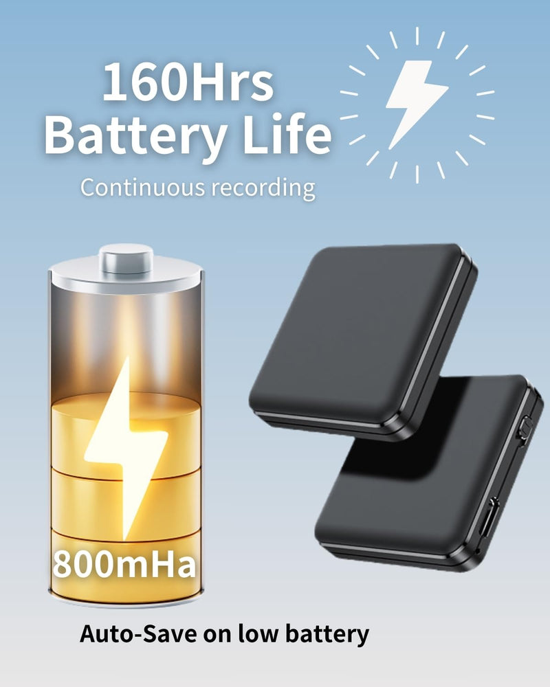 128G Magnetic Voice Recorder - 160 Hrs Battery Life, 1600 Hrs Storage, 1536kpbs - Voice Activated, One-Button Recording, Phone and Computer Playback - Ideal for Lectures, Meetings, Interviews, Classes 128GB