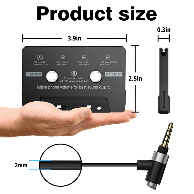 Car Cassette Aux Adapter with Microphone, 3.5MM Cable Audio Cassette Tape Adapter Player for Car, MP3, Phone, 3.2 Feet Cable