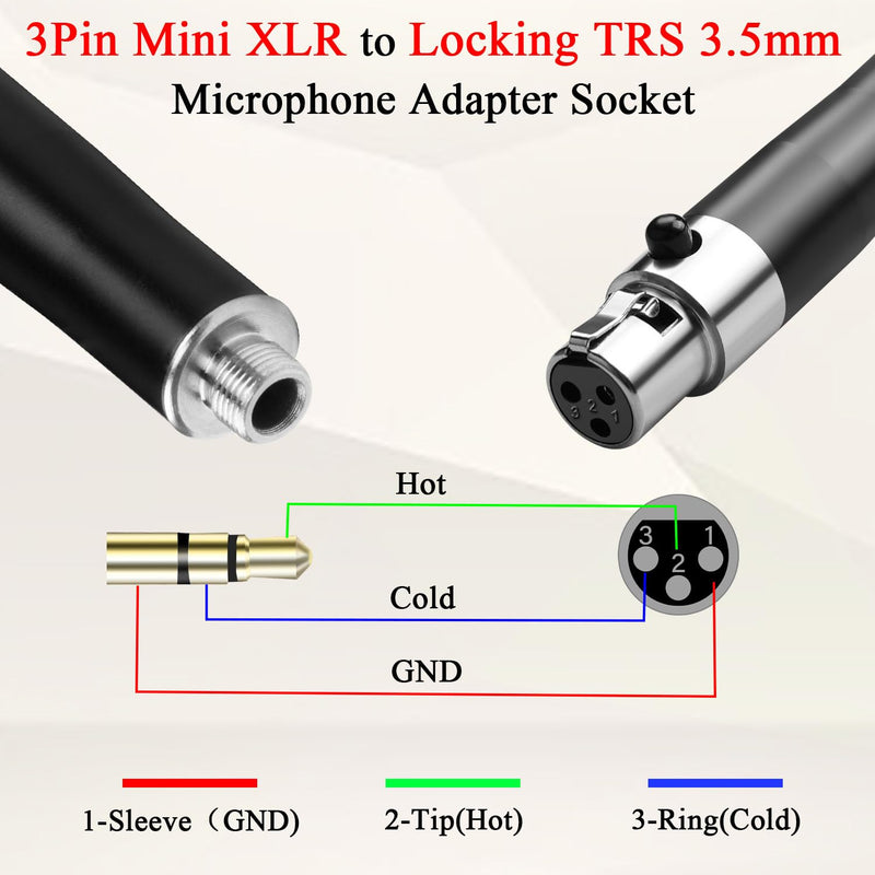 QIANRENON Mini XLR to TRS 3.5mm Wireless Microphone Connector 3Pin Mini XLR Female to Locking TRS 3.5mm Female Headphone Stereo Adapter Mini XLR to Locked 1/8 Balanced Audio Socket, for Lavalier Mic F-F