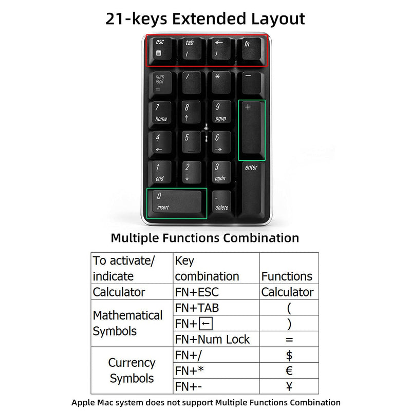 Mechanical Numeric Keypad GATERON Red Switch 2.4G Wireless Gaming Keypad 21 Keys Mini Numpad Portable Keypad Extended Layout Black Magicforce by Qisan