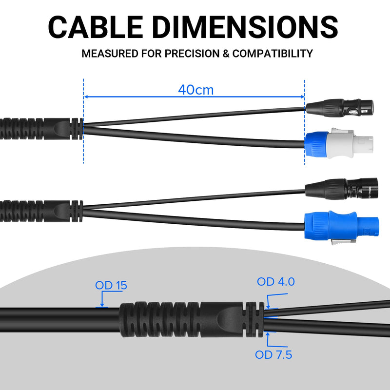 SMALL-EYE 3 Pin DMX & Power Con Combo Link Cable 5 ft – 13AWG Power Control DMX Male to Female Cord for Lighting Fixtures 5 Feet