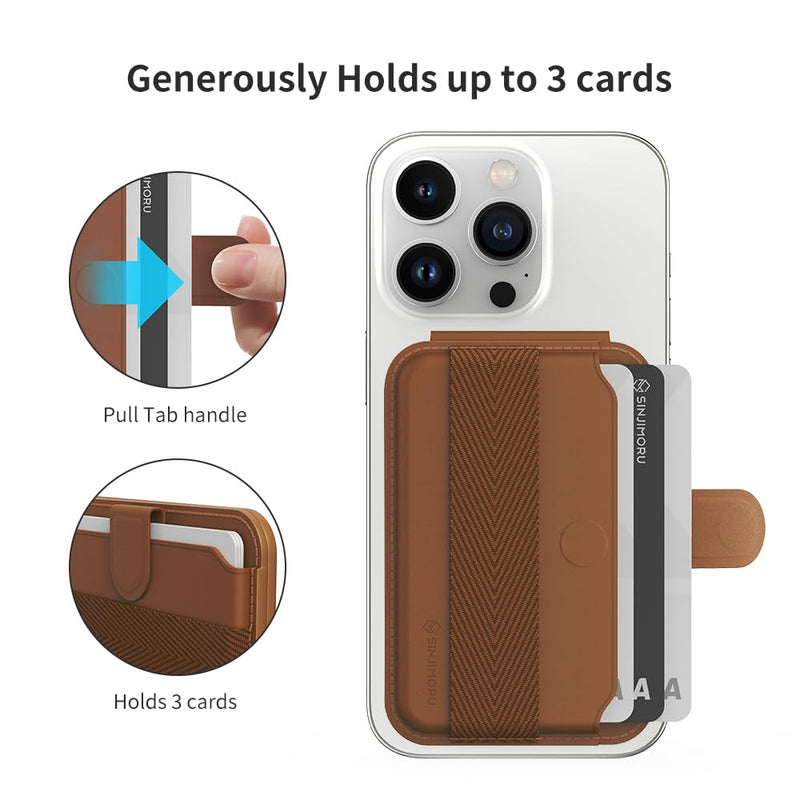 Sinjimoru Pull & Eject Magnetic Card Holder, Phone Wallet for Magsafe with Kickstand Compatible with iPhone 15 14 13 12 Series. M-Pull Tab Stand Black