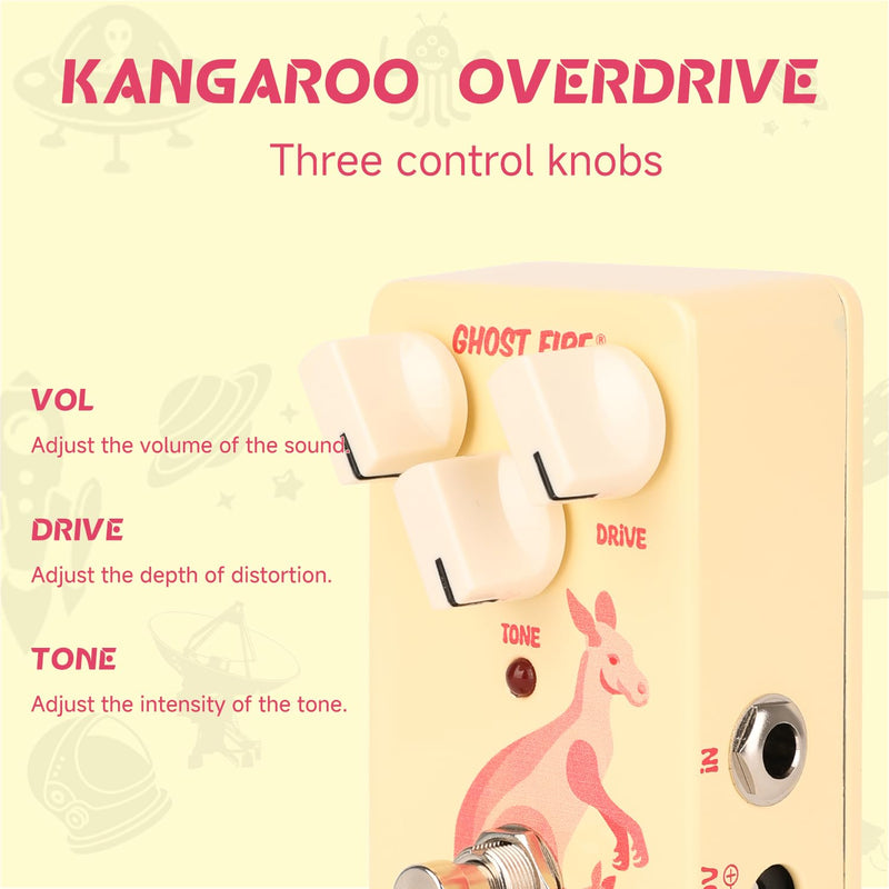 GHOSTFIRE Guitar Overdrive Effect Pedal for Electric Guitar (KANGAROO OVERDRIVE) YELLOW OVERDRIVE