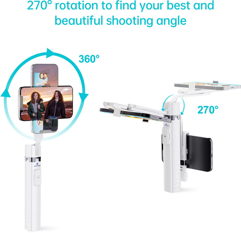 Ambertronix 40” Selfie Stick Tripod Quadrapod, Onboard Light, Wireless Bluetooth Remote, Extendable, Stainless Steel, 3 Light Modes, 9 Brightness Levels, Compatible with All iPhone & Android Devices Chrome