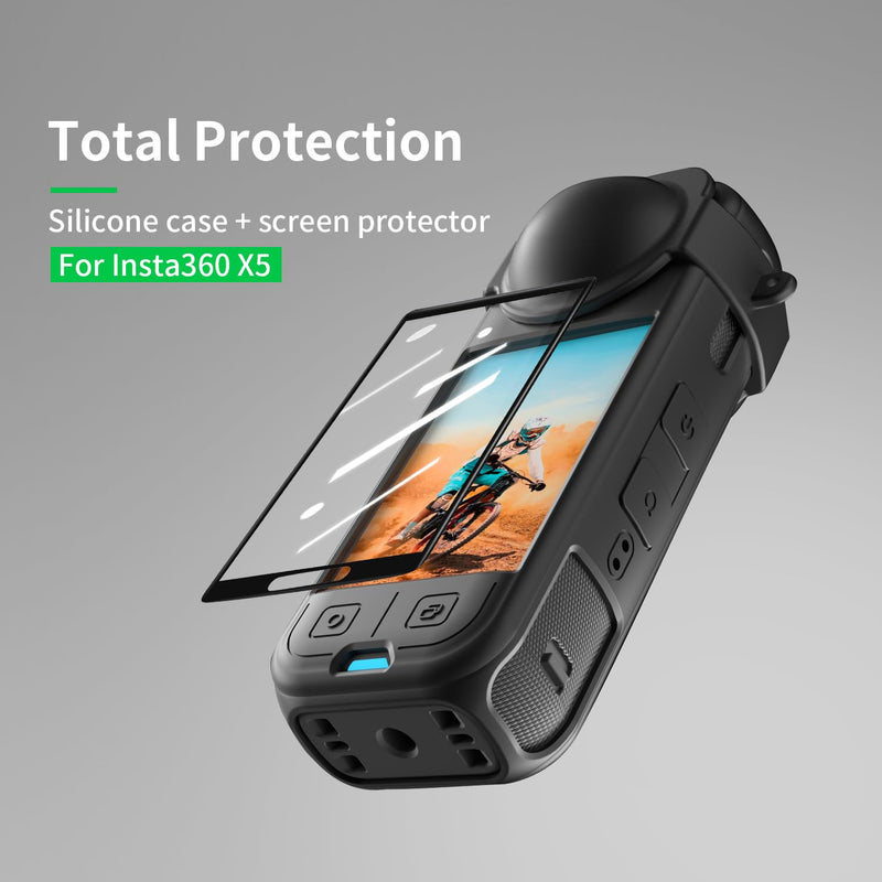 [AUSTRALIA] - Screen Protector+Lens Cap+Silicone Case for Insta 360X5,Protective Silicone Cover for Insta360X5 Combo Accessories(Black) 