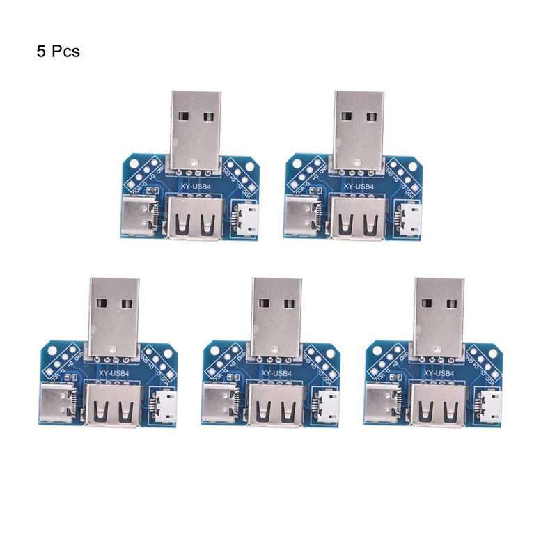 5pcs USB Adapters, Male to Female USB Connector DIP Adapter Branch Board 2.54mm 4P Micro Type-C Connector Converter