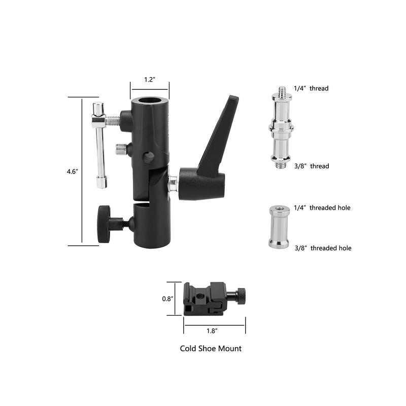 [AUSTRALIA] - Camera Flash Bracket with Cold Shoe Mount, Solid Metal Material, Adjustable Speedlite Swivel Light Stand Bracket with Umbrella Holder,1/4 to 3/8 Adapter Screw for Flashes Studio LED Lights 