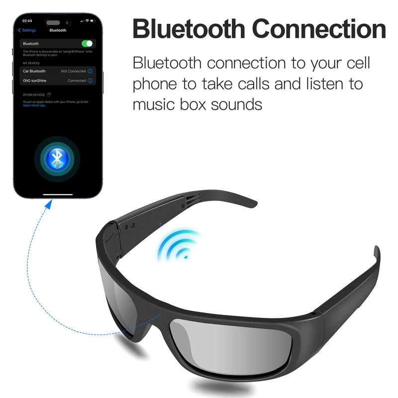 OhO sunshine Bluetooth Audio Sunglasses, Lightweight Open Ear Sport Glasses, 10H Playtime,Water Resistant with Voice Control Black Lens