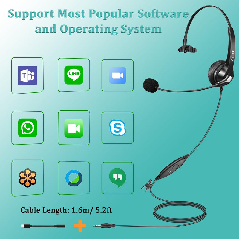 Callez 3.5mm Jack Cell Phone Headset with Microphone Noise Cancelling for PC Laptop, Wired Computer Headphones for iPhone Android Zoom Home Office Work School Classroom, in-line Control, Comfort-Fit Gray-Monaural