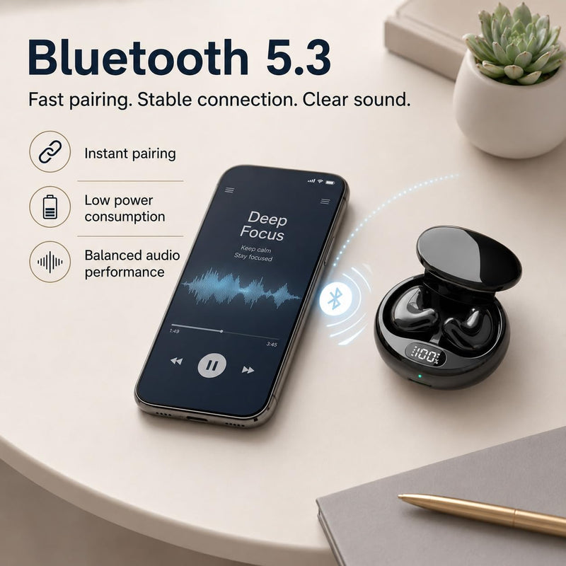 Invisible Sleep Wireless Earphone,Lightweight,Long Battery Life (black) | Ipx5 Waterproof Earbuds, Bluetooth 5.3, Painless Sleeping Earphones for Sensitive Sleeper Black