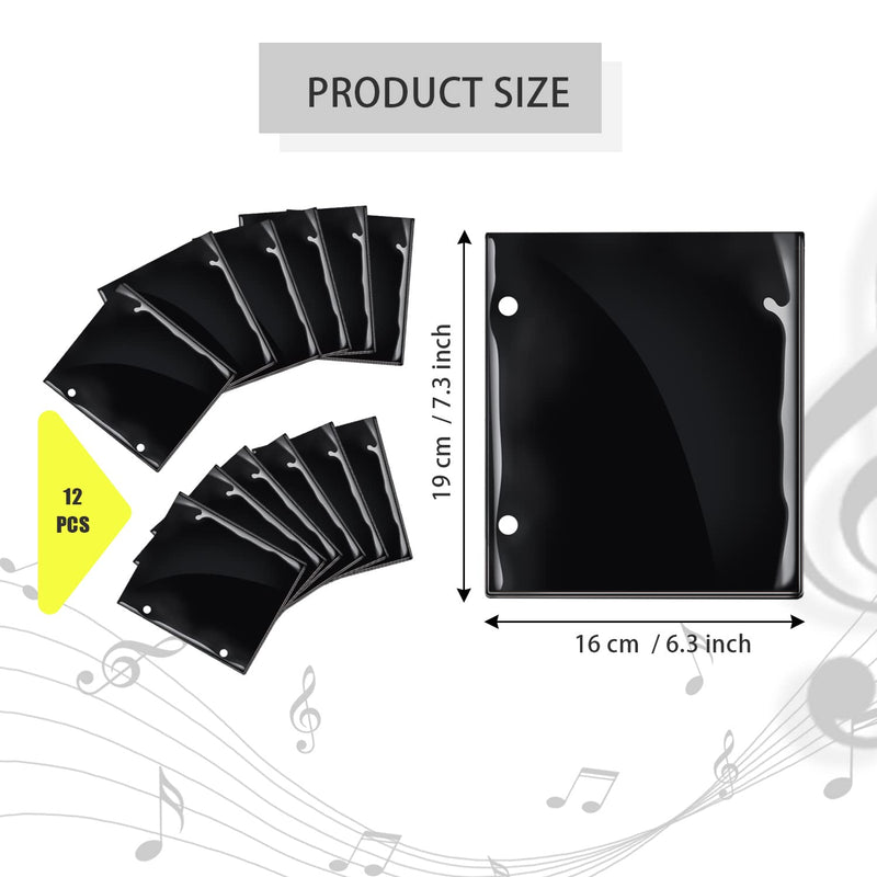 12 Pieces Black Flip Folio Marching Band Music Files Holder Flip Folder Pages Sheet 7.3 x 6.3 Inches PVC Waterproof Window Pages Musical Flip Folder with 2 Holes for Music Files 12