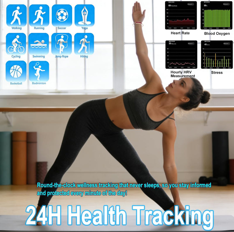 Women's Smart Bracelet Fitness Tracker - 5ATM Waterproof, 24/7 Heart Rate Blood Oxygen HRV Stress Tracker, 24H Sleep Monitor, Multi-Sport Modes, Free App for iOS & Android,The Best Gift (2 Bands)