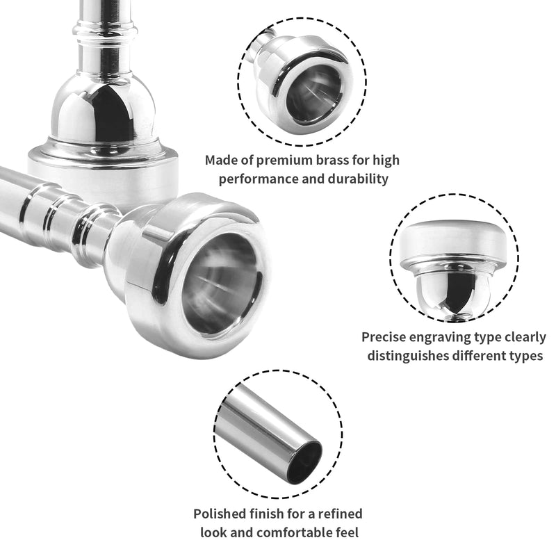 Trumpet Mouthpiece, Silver Plated 7C Trumpet Mouthpiece Brass Mouthpiece Replacement Trumpet Accessories Instruments Mouthpiece for Beginners, Professional Players