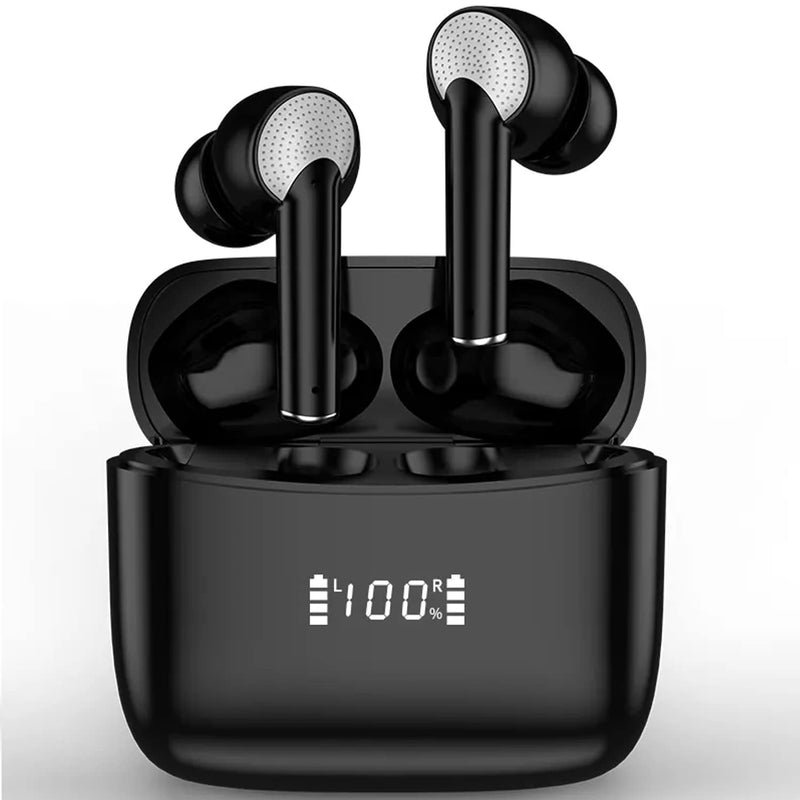 AD J8 Pro ANC+ENC Bluetooth Earbuds 5.3 TWS HiFi Stereo 13mm Wireless Active Noise Cancelling Headphones in Ear LED Display Long Playtime IP7 Waterproof Headset 4 Mics Earphone Touch Control (White) White