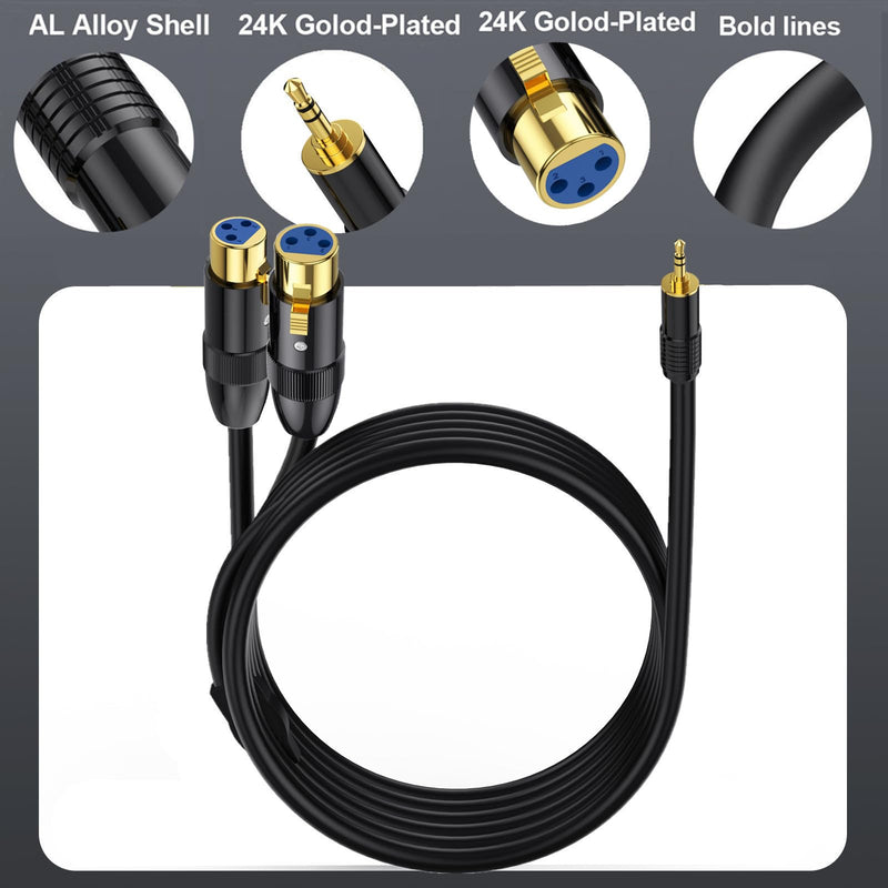 MOTONG XLR Microphone Cable, Gold-Plated 3.5mm Male to Dual XLR Female Unbalanced Interconnection Cable for Microphone, Sound Card, Camcorder & More 0.5M/1.6FT（Male to Female）