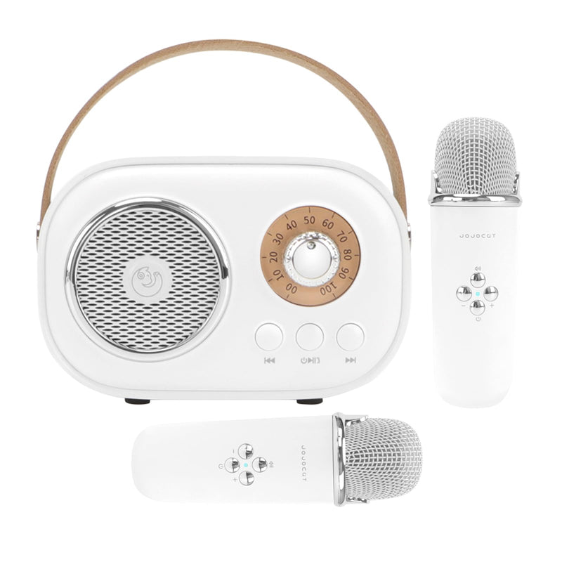 [AUSTRALIA] - Mini Karaoke Machine for Kids,Portable Bluetooth Speaker with 2 Wireless Microphone,Toys for Girls Boys Gifts,Retro Speaker Set Stereo Sound Enhanced Bass for Home Party Birthday (White) White 