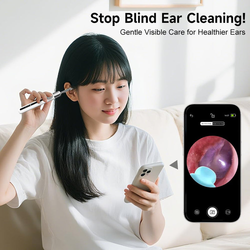 Ear Wax Remover Otoscope, 1080P WiFi Ear Cleaner with UV-C Charging Station, IP67 Waterproof Otoscope Ear with 6 LEDs for iOS and Android Smartphones Digital Ear Scoop with Camera