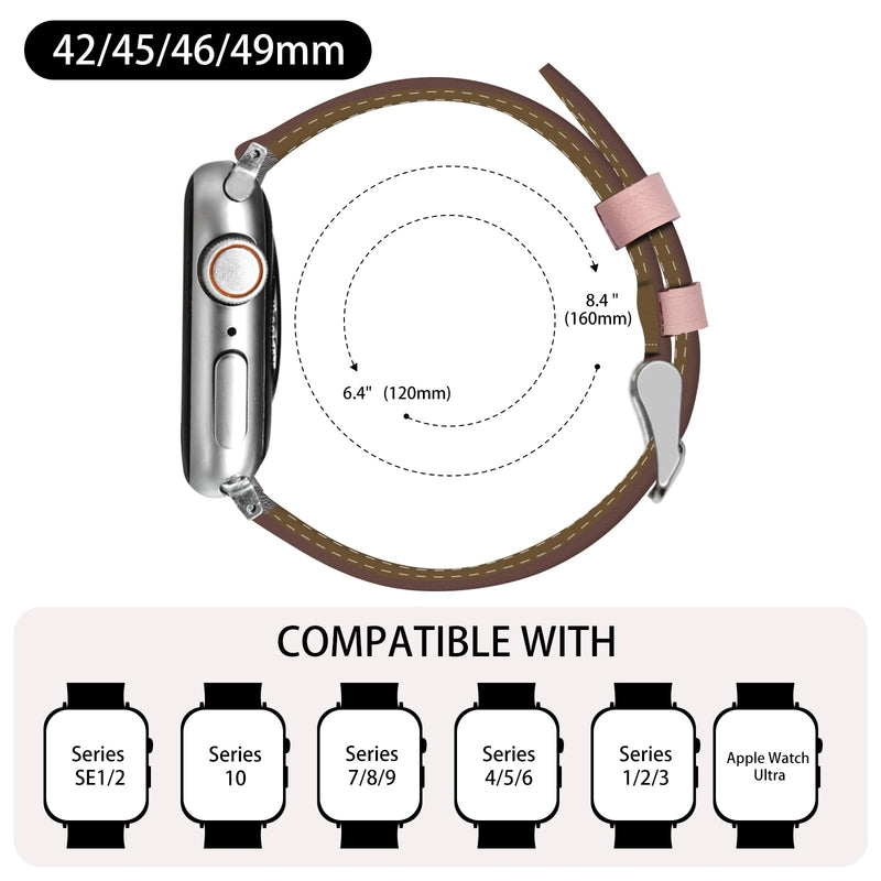 2 Pack Leather Bands(Deeppink,Pink) Compatible with Apple Watch Band 40/38/41/42/44/45/46/49mm, Soft Leather Watch Replacement Band for Watch Series Ultra SE 10 9 8 7 6 5 4 3 2 1 for Women Men