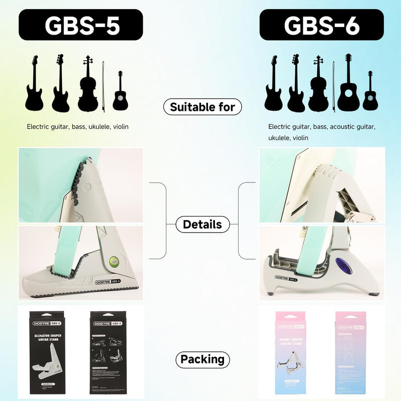 GHOSTFIRE Guitar Stand Folding Electric Guitar Stands Floor Adjustable A-Frame Stand Tripod Fit For Acoustic, Violin, Electric, Bass Guitars With Non-Slip Rubber Feet (GBS-6) GBS-6