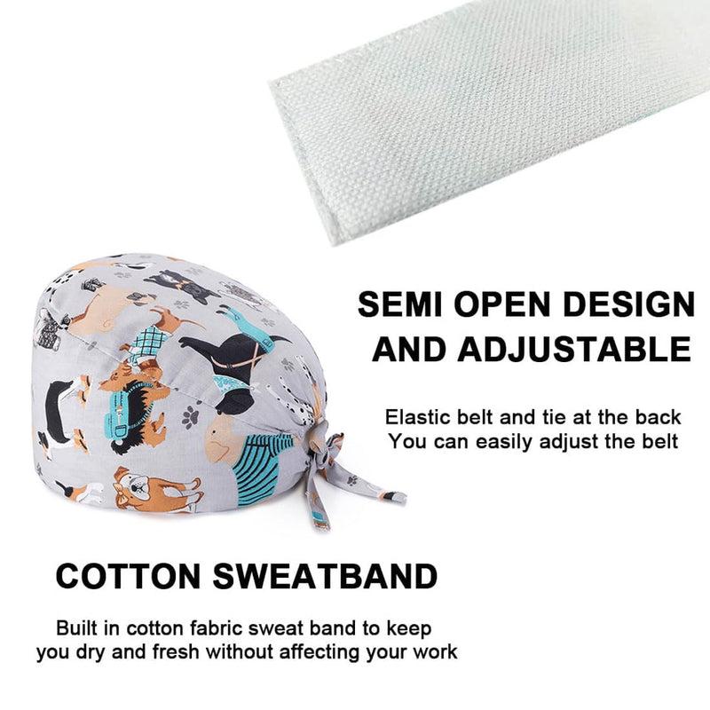 LEEQBCR 1 x Cotton Surgical Hat with Button Chef's Hat Work Hat Printed Nurse Hat Unisex Dust Cap for Men Women (Grey), gray