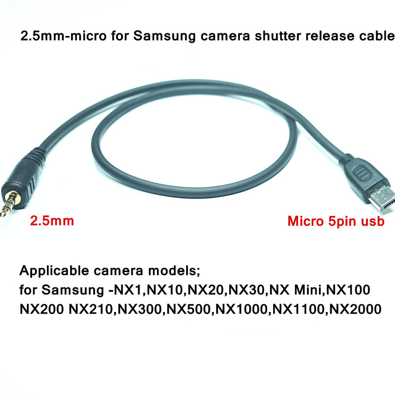 [AUSTRALIA] - 2.5mm-Micro USB Camera Remote Shutter Release Cable Wire for Samsung Accessories Nx1000/Nx2000/Nx300 Used for Connecting Wireless Remote Controls Flash Triggers and Shutter Controllers (SR2NX2) 2.5mm-Micro cable 
