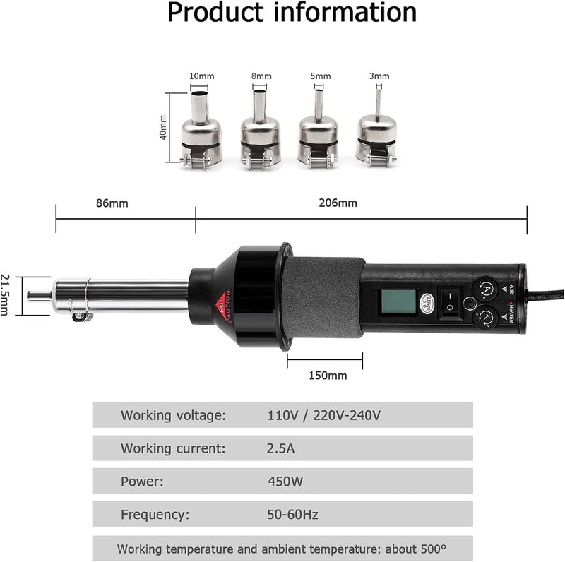 DEWIN Hot Air Gun, Hot Air Welder 220 V 450 W LCD Adjustable Electronic Heat Gun Desoldering Soldering Station IC SMD BGA